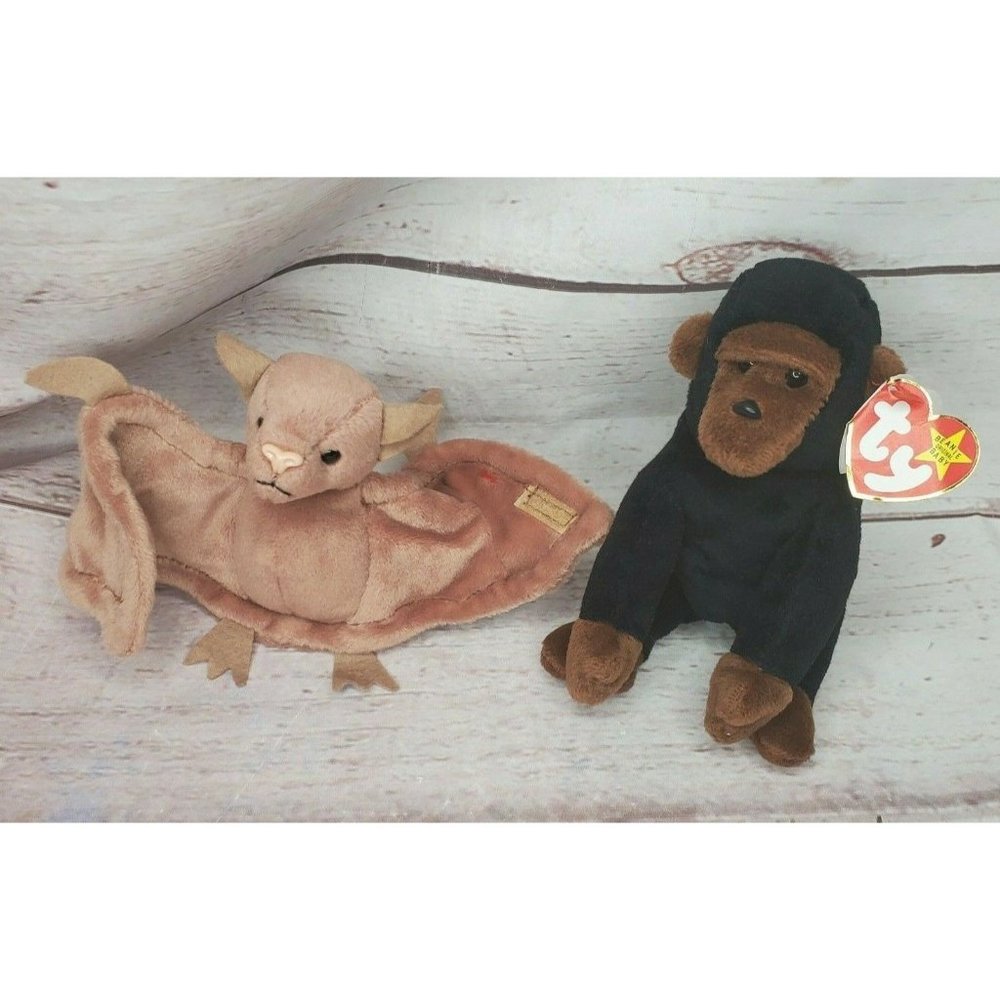 Rare 1996 Batty & Congo Retired Vintage Beanie Babies Collectible P.V.C Pellets